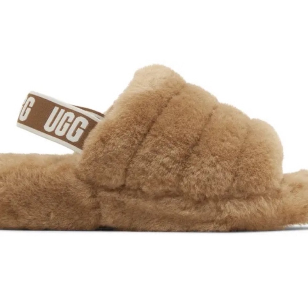 NWT UGG Fluffy Brown Slide Slipper Sandals Chestnut Women’s 10 Brand New In Box